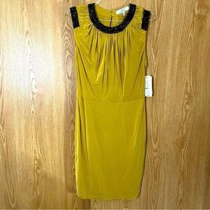 NWT Robert Rodriguez Mustard Yellow Sleeveless Beaded Open Back Midi Dress